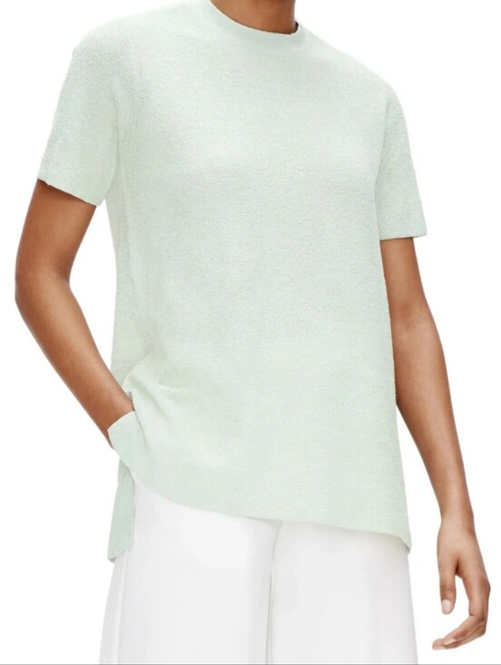 Eileen Fisher Tops - ​Eileen Fisher Organic Linen Crepe Mock Neck Tunic Top Large Mist Coastal